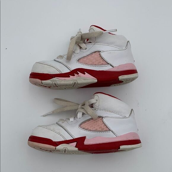 Jordan Kids White and Red Sneakers high top lace up shoes size 7 - Picture 8 of 11